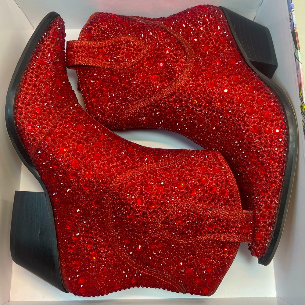 BNIB FIRST QUALITY Jessica Simpson Red Tamira 2 Rhinestone Ankle Boots 6M - Picture 12 of 16
